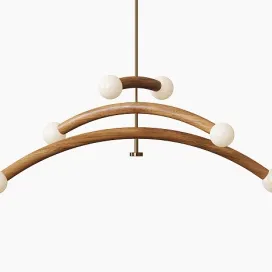 Contemporary bleached white oak brass led chandelier